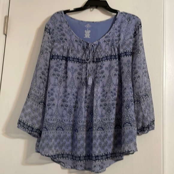 Women’s Size XL Blue Patterned Sheer Lined Tunic - Picture 1 of 8